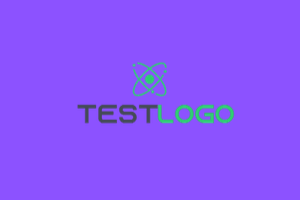 Teszt logó lila háttéren, amely a Snappa képszerkesztő program segítségével készült.